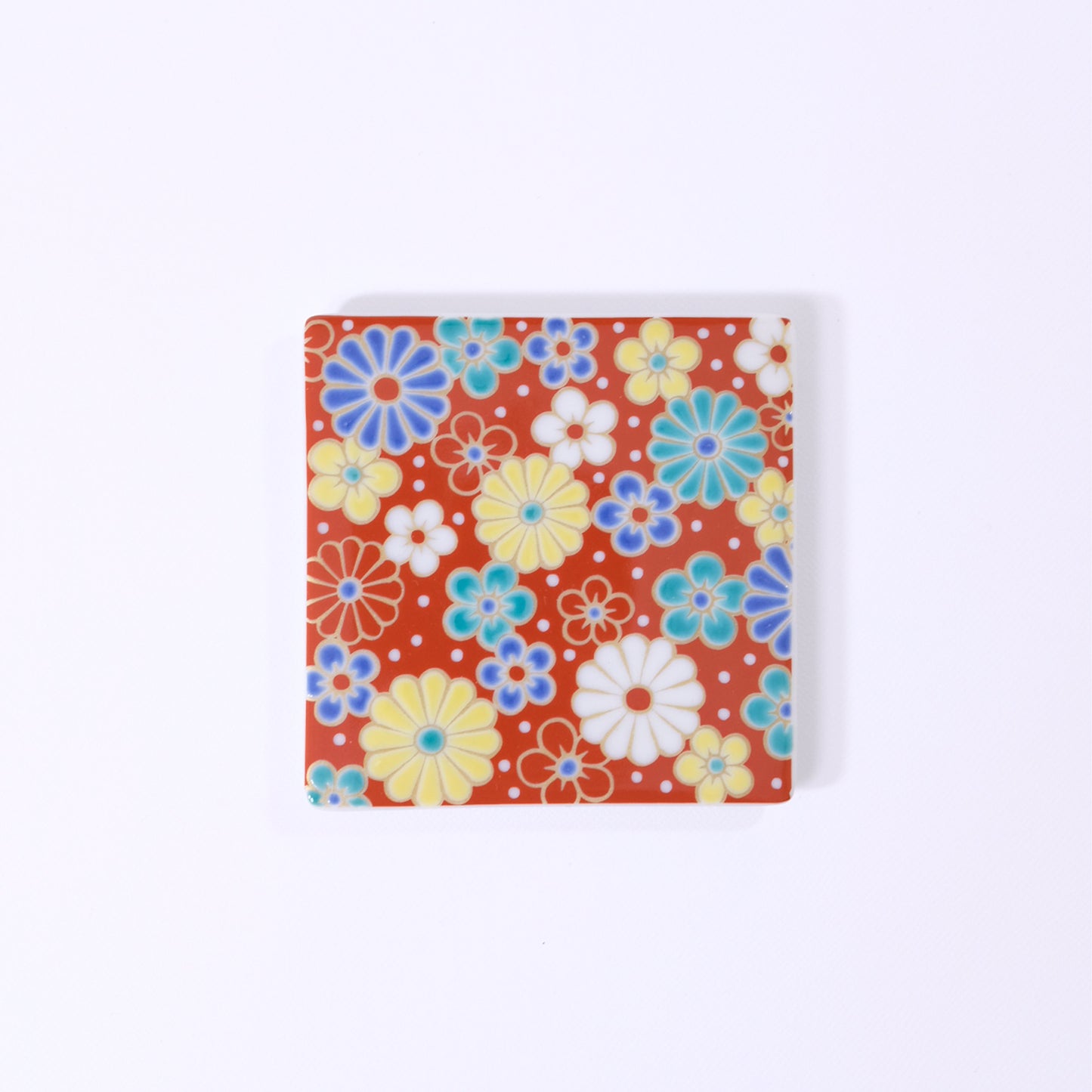 Kutani ware colored square plate