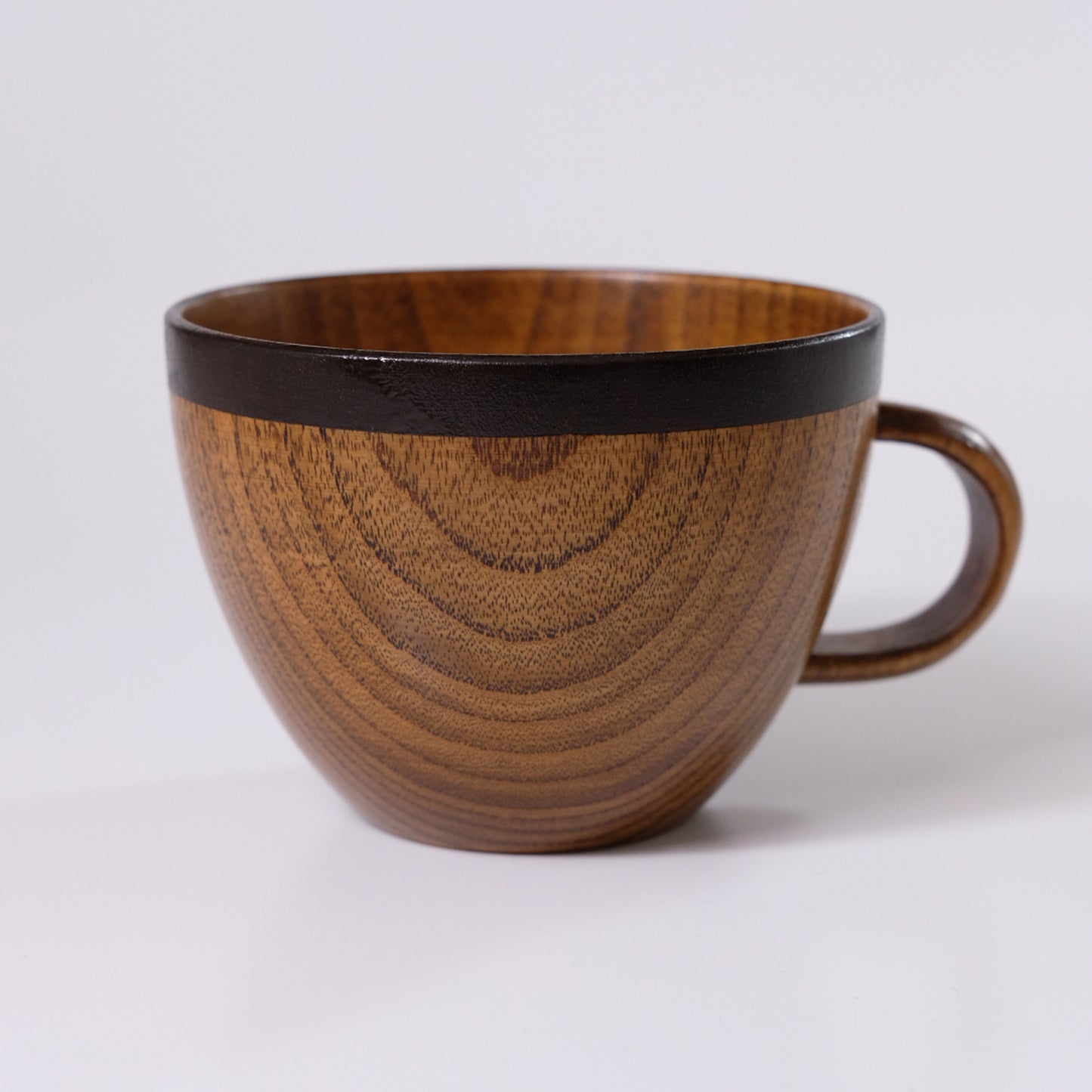 Large wooden soup mug with lacquer finish