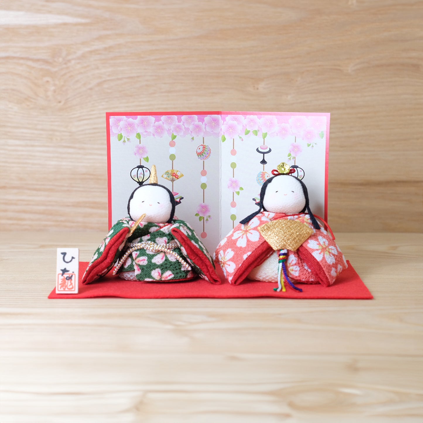 Plump Hina Two Cherry Blossoms with Folding Screen