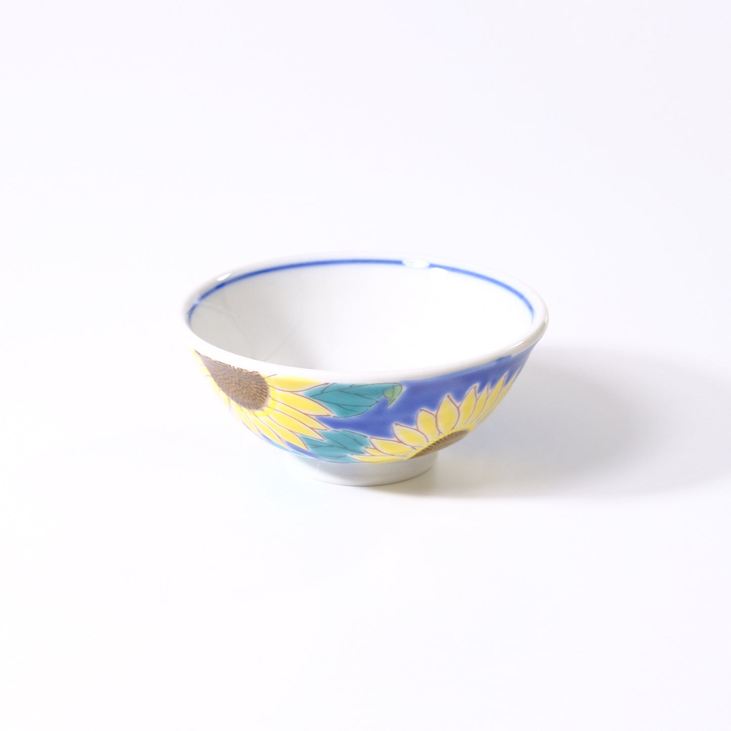 Kutani ware rice bowl, seasonal flowers, sunflower