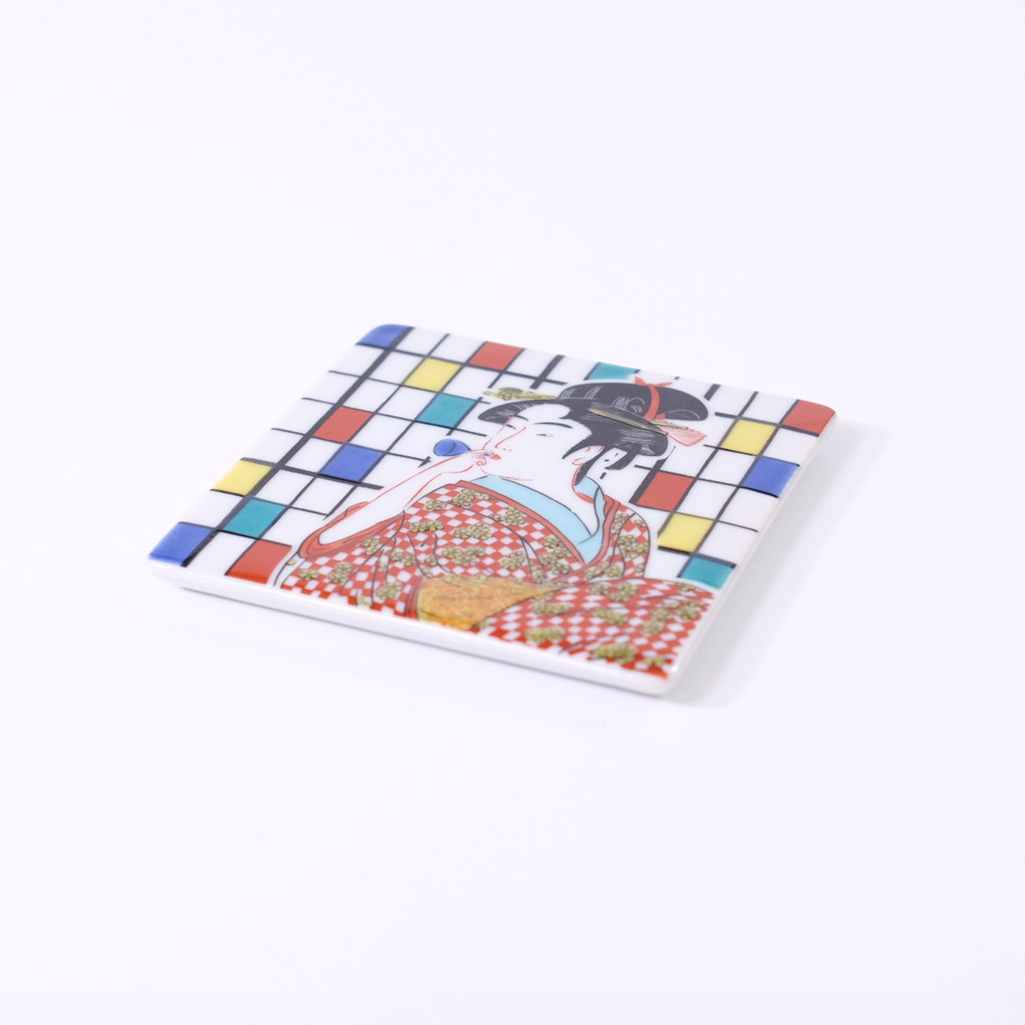 Kutani ware colored square plate