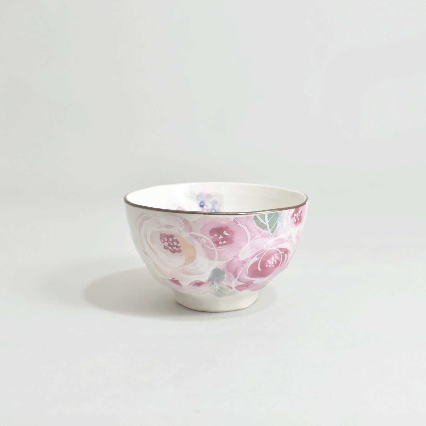 Hundred Flowers Rice Bowl and Tea Cup Pink