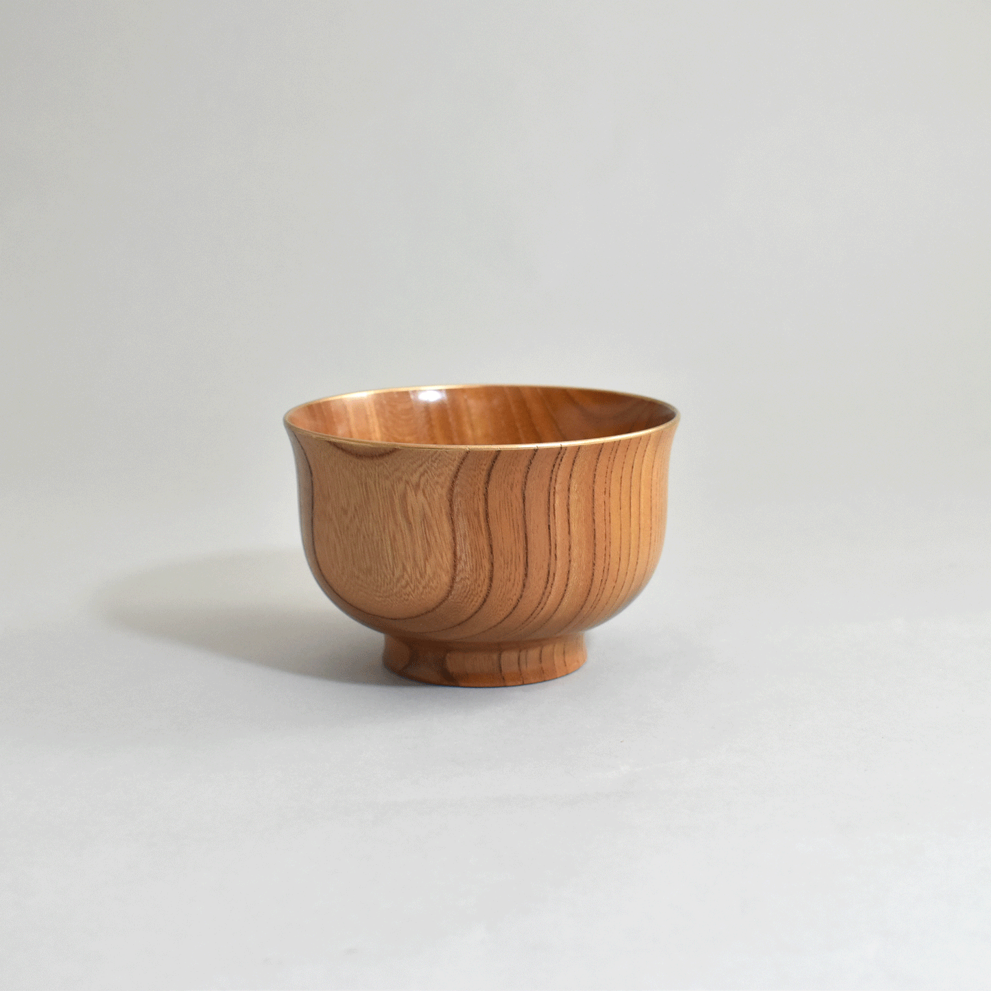 Genuine Zelkova Soup Bowl with Gold Rim, Natural