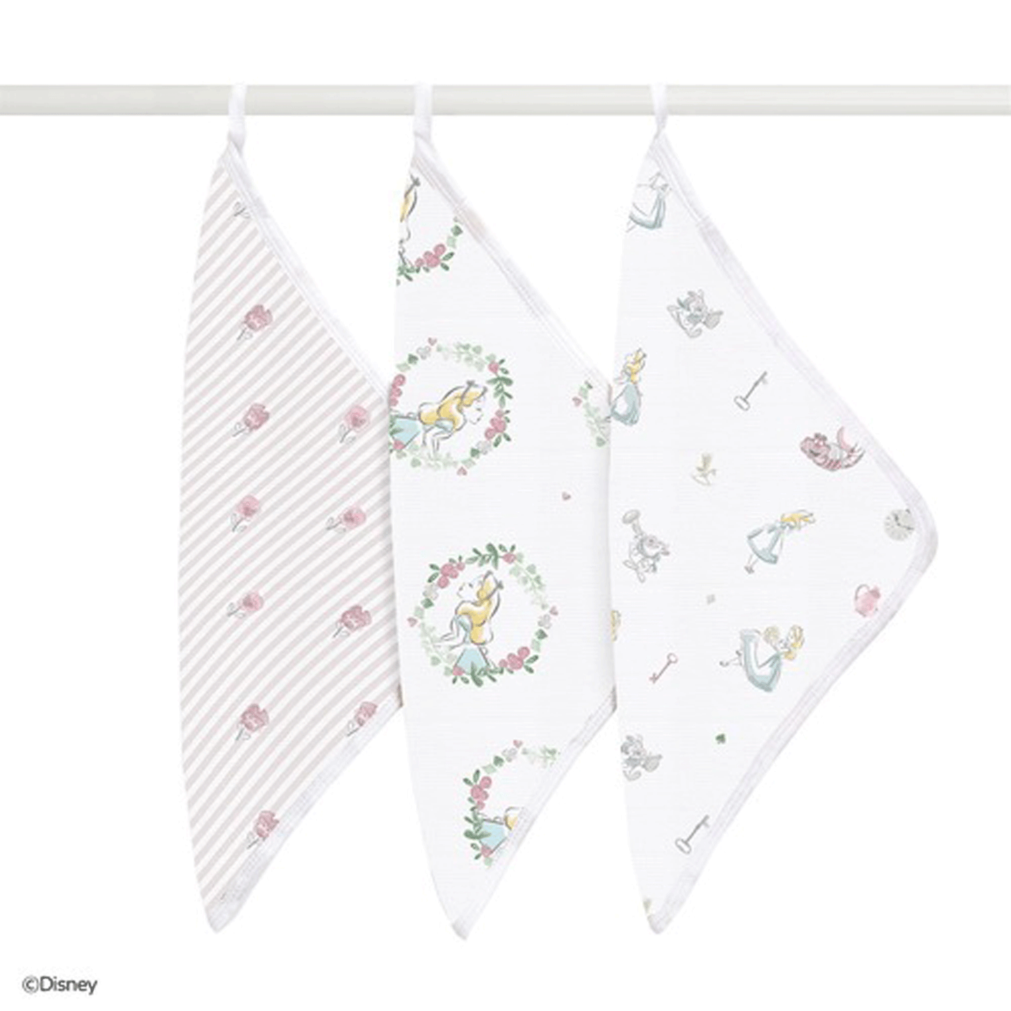 Muslin Washcloth Set (with Loop) 3 pieces alice in wonderland