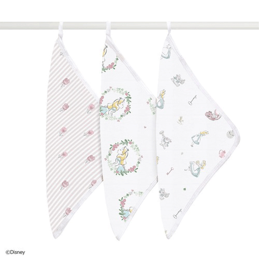 Muslin Washcloth Set (with Loop) 3 pieces alice in wonderland