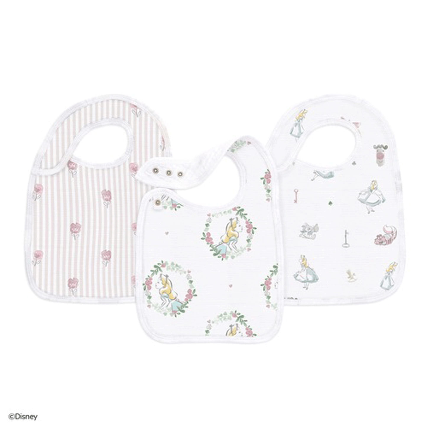 Muslin snap bibs (pack of 3) alice in wonderland