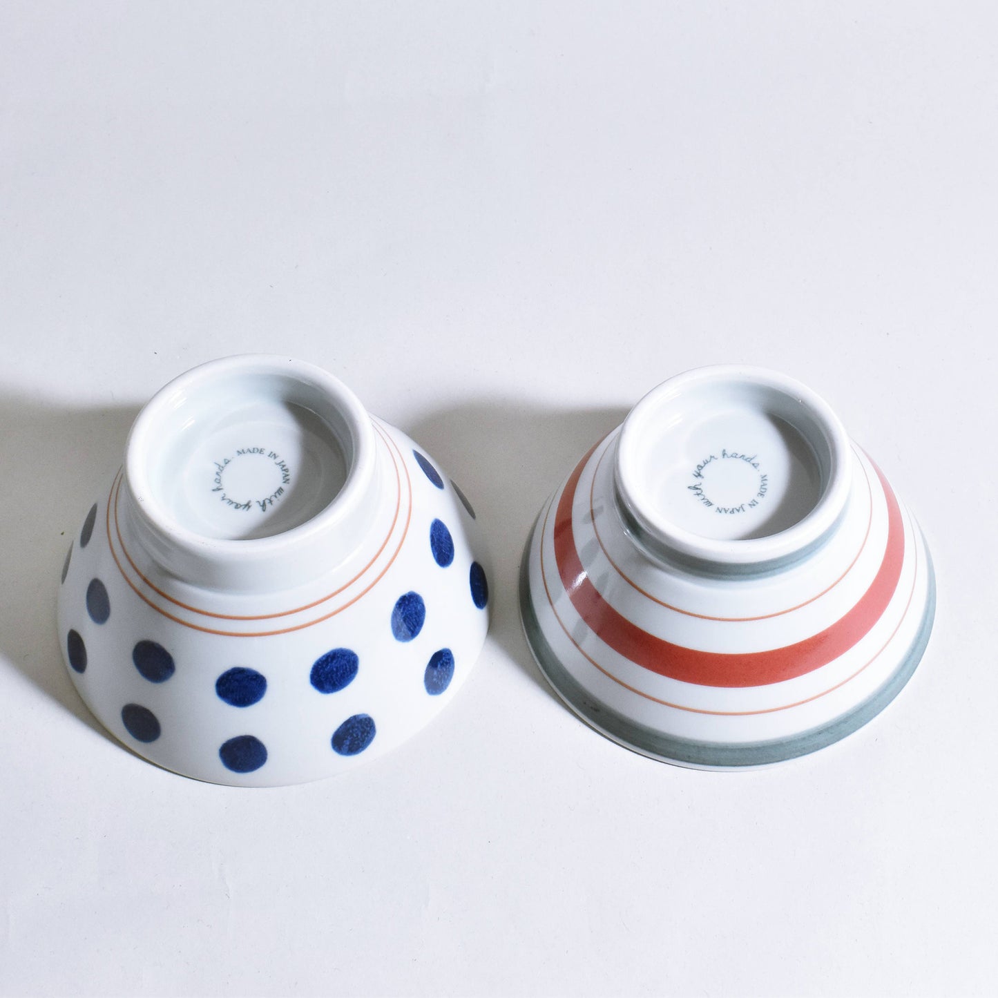 Dot and border red pair Kurawanka bowl set