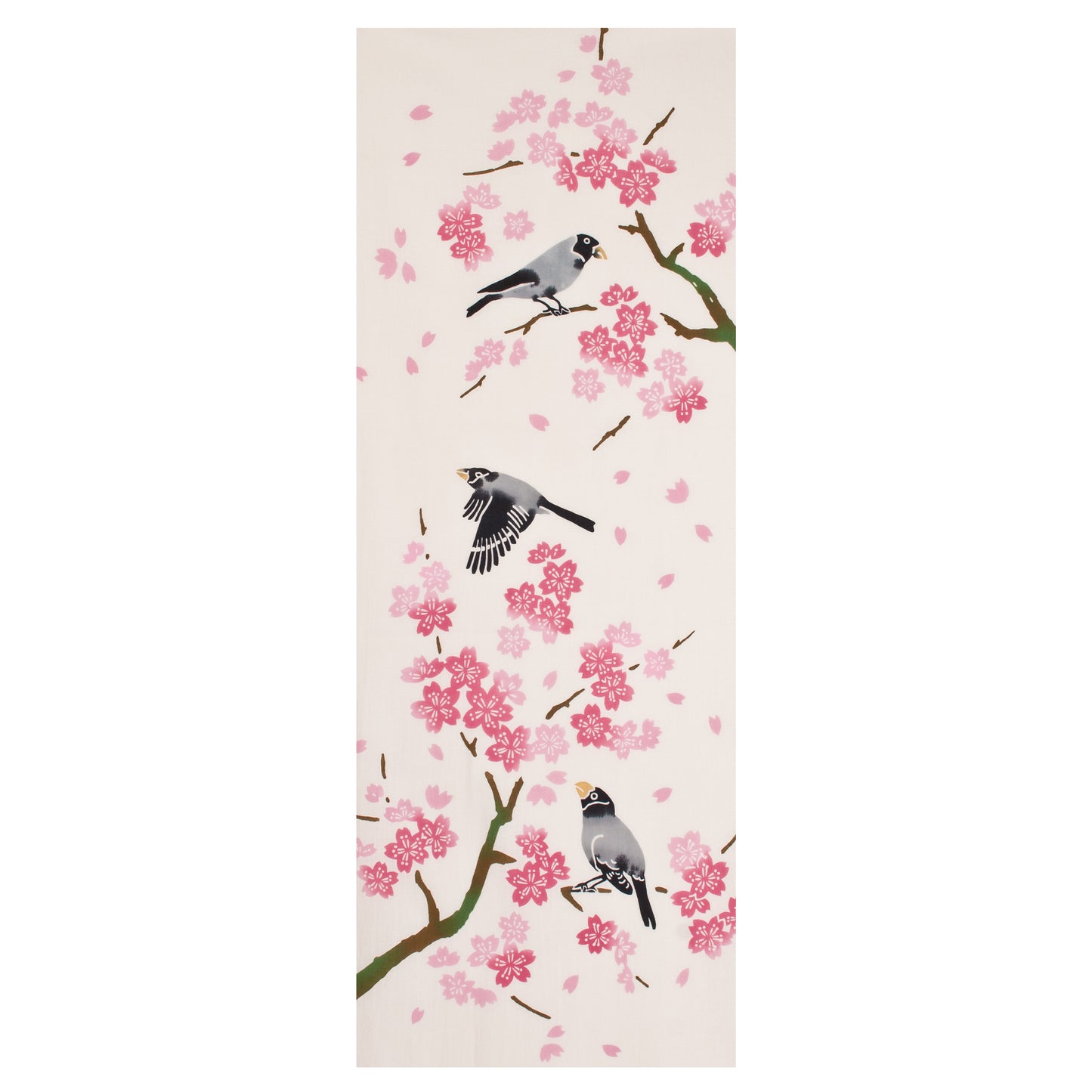 Wabunka Hand Towel Cherry Blossoms and Java Sparrows