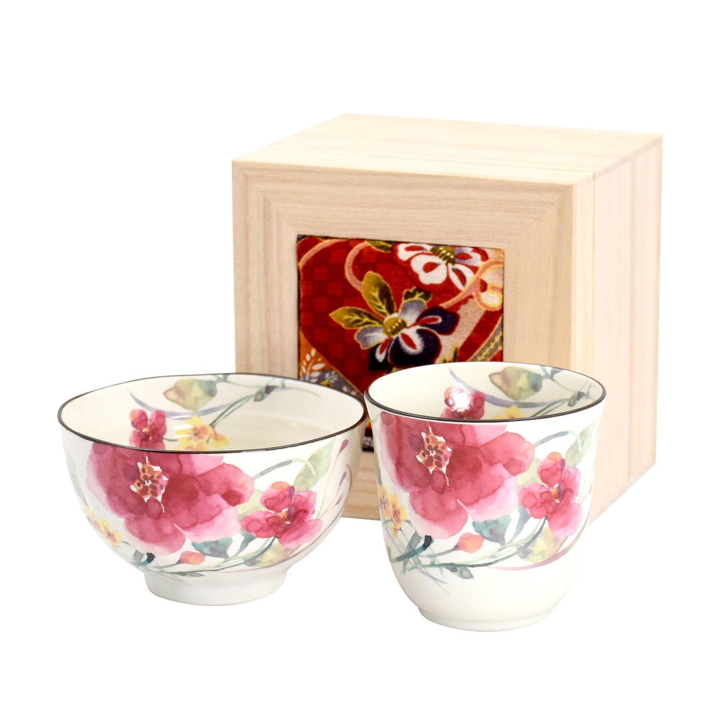 Hundred Flowers Rice Bowl and Tea Cup Pink