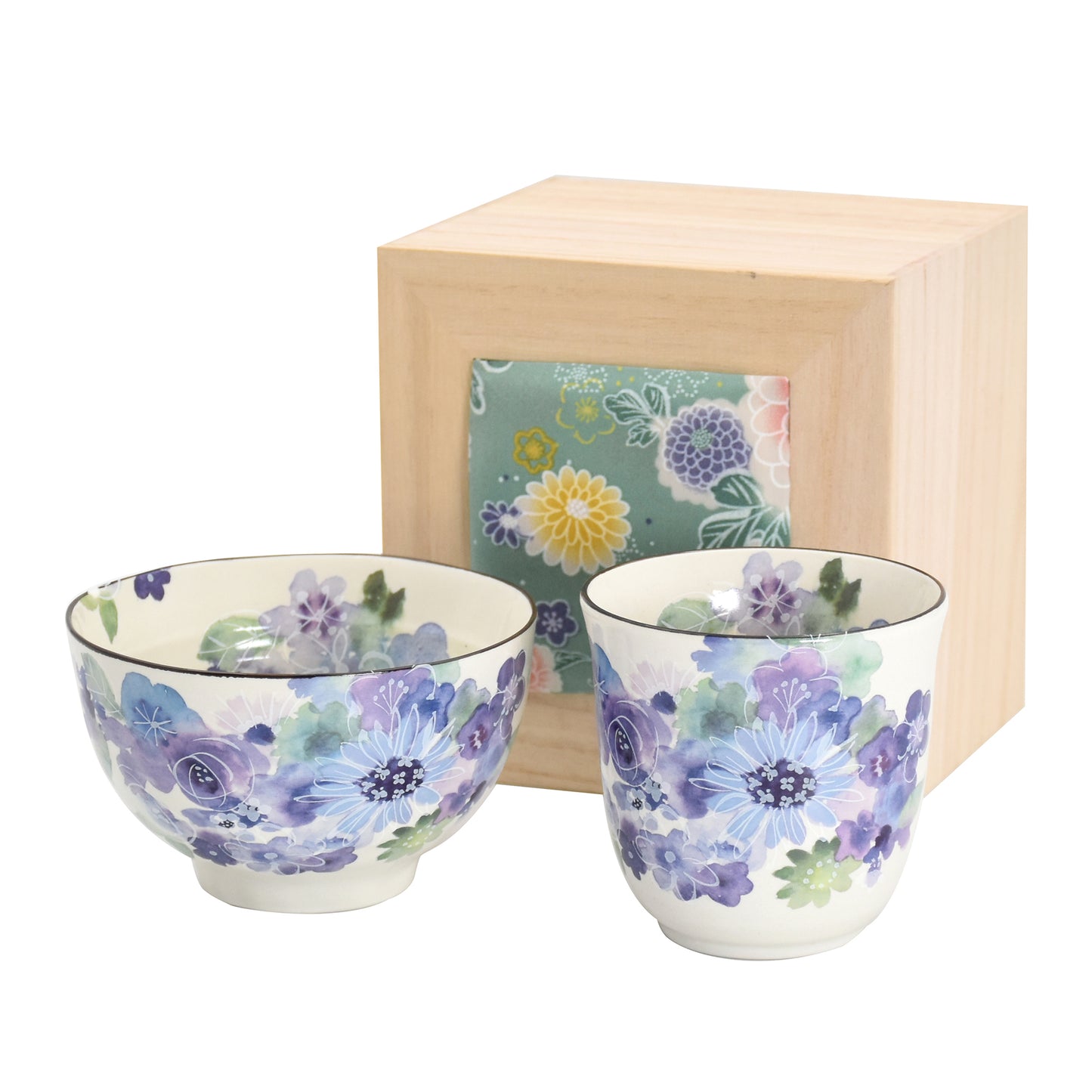 Hana Kobo rice bowl and teacup, blue