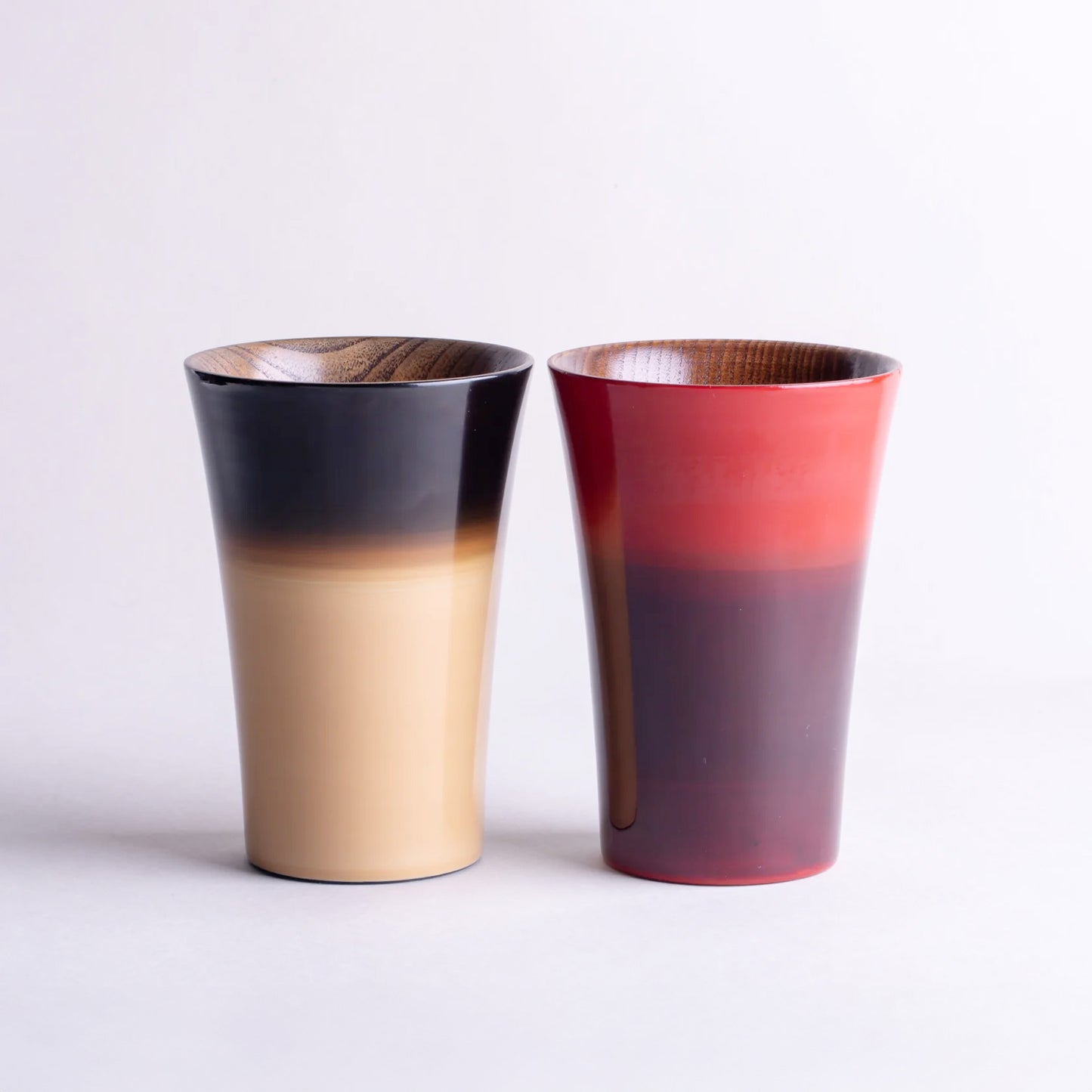 Pair of wooden shochu cups with gradation paint