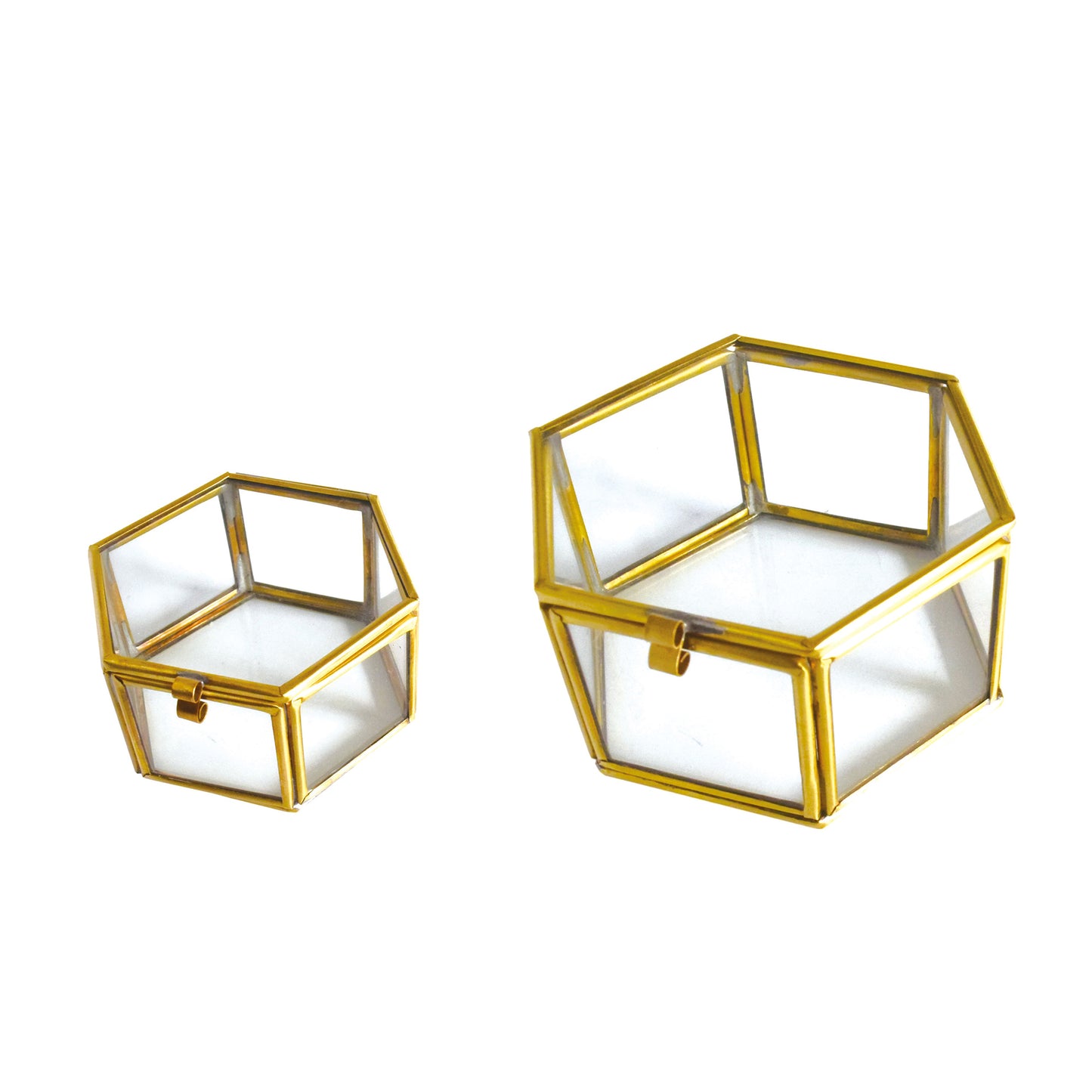 BRASS HEXAGON BOX S SET2