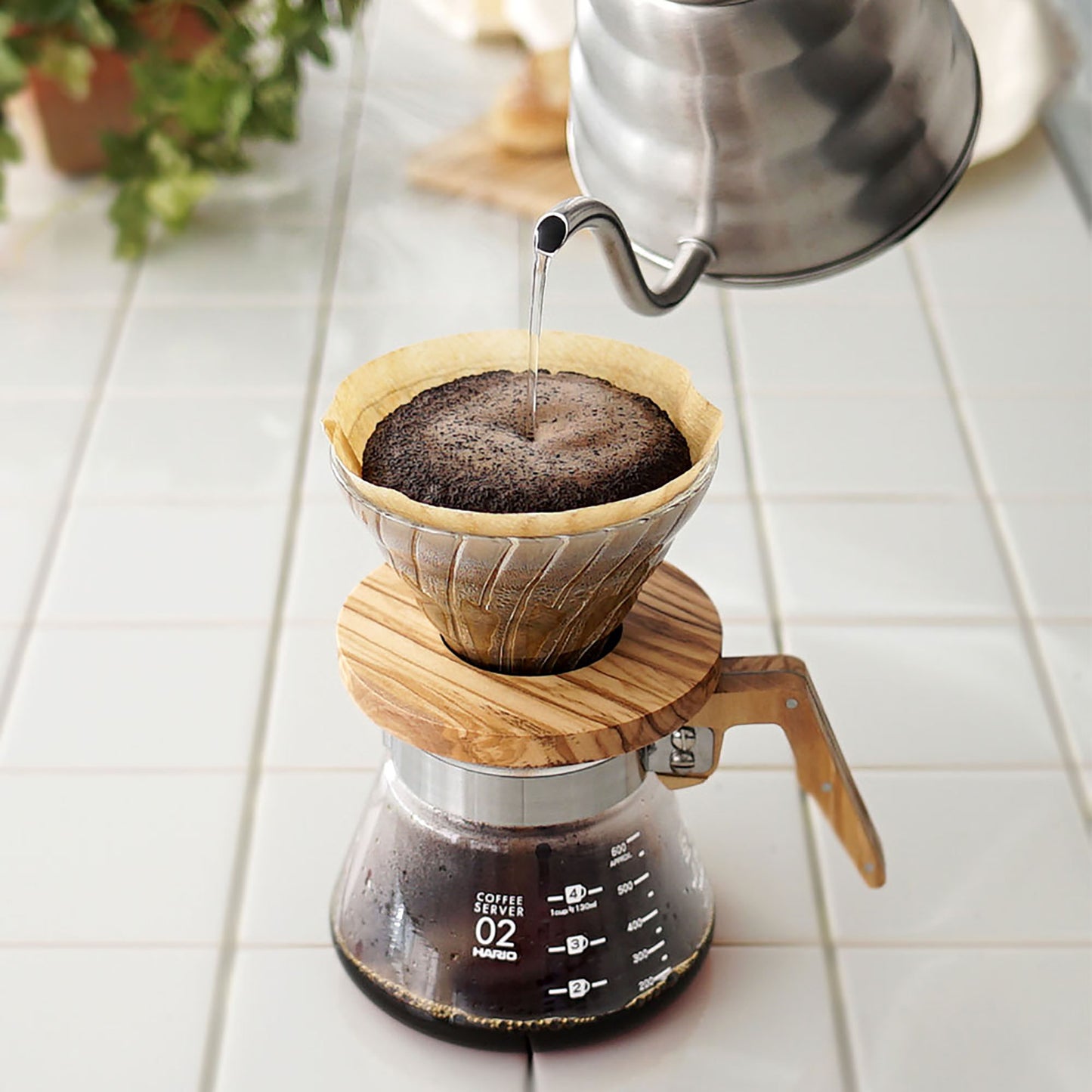 V60 耐熱ガラス透過ドリッパー オリーブウッド 1-4