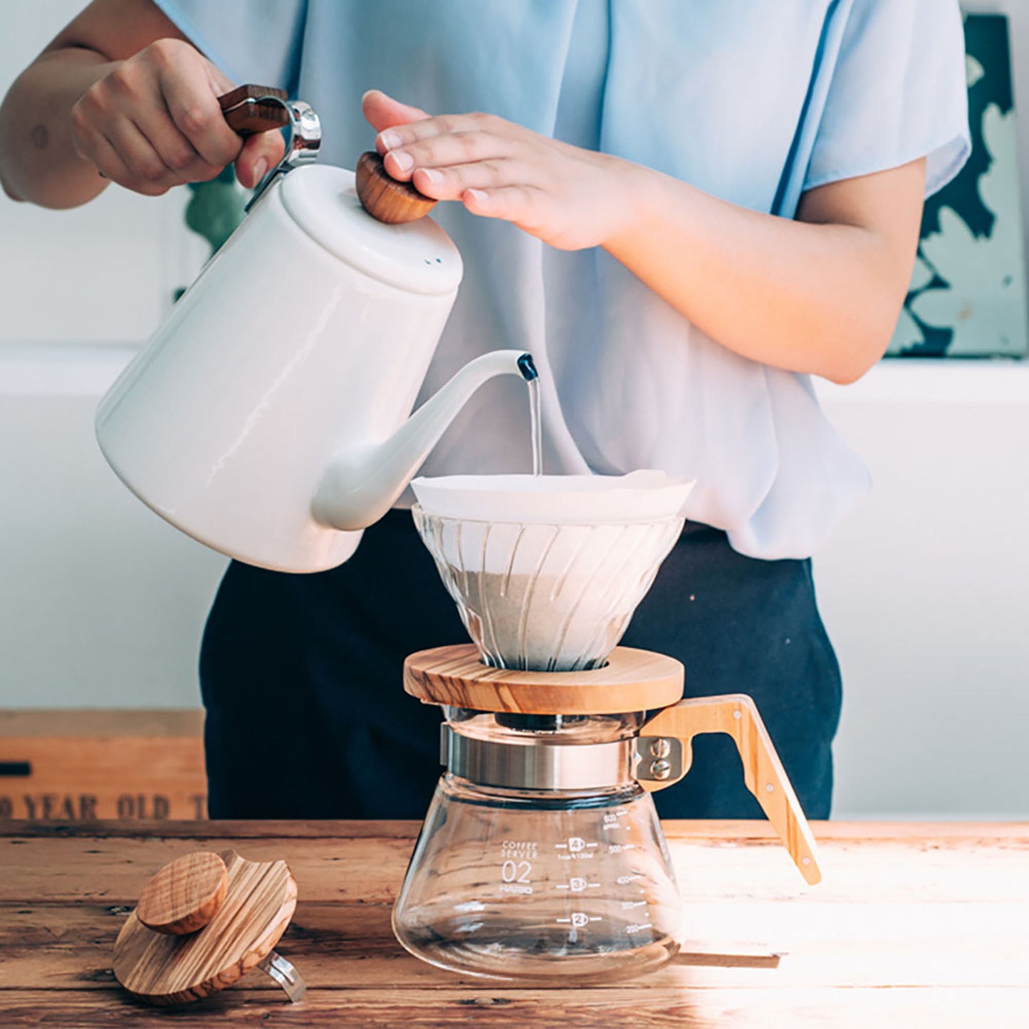 V60 耐熱ガラス透過ドリッパー オリーブウッド 1-4