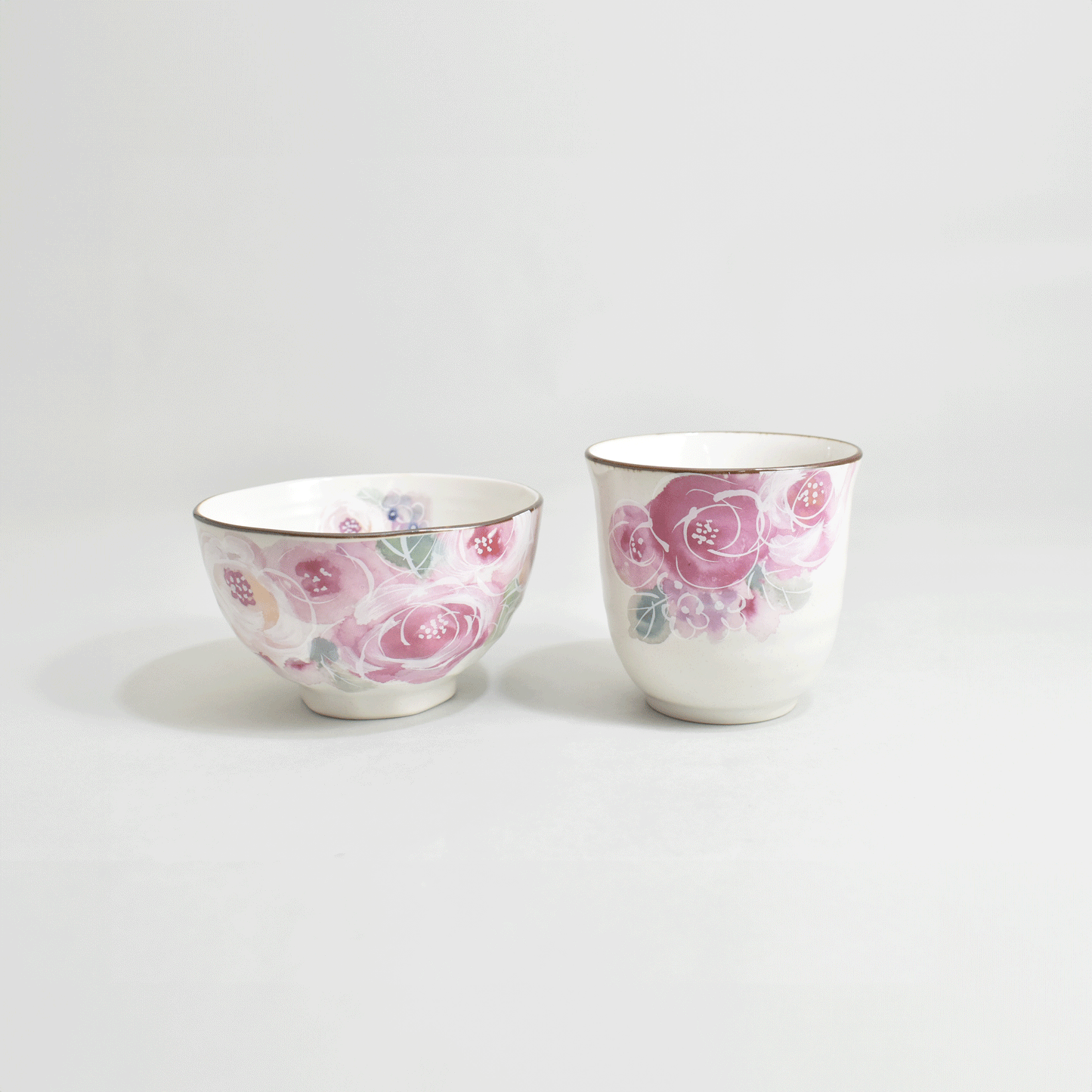 Hundred Flowers Rice Bowl and Tea Cup Pink