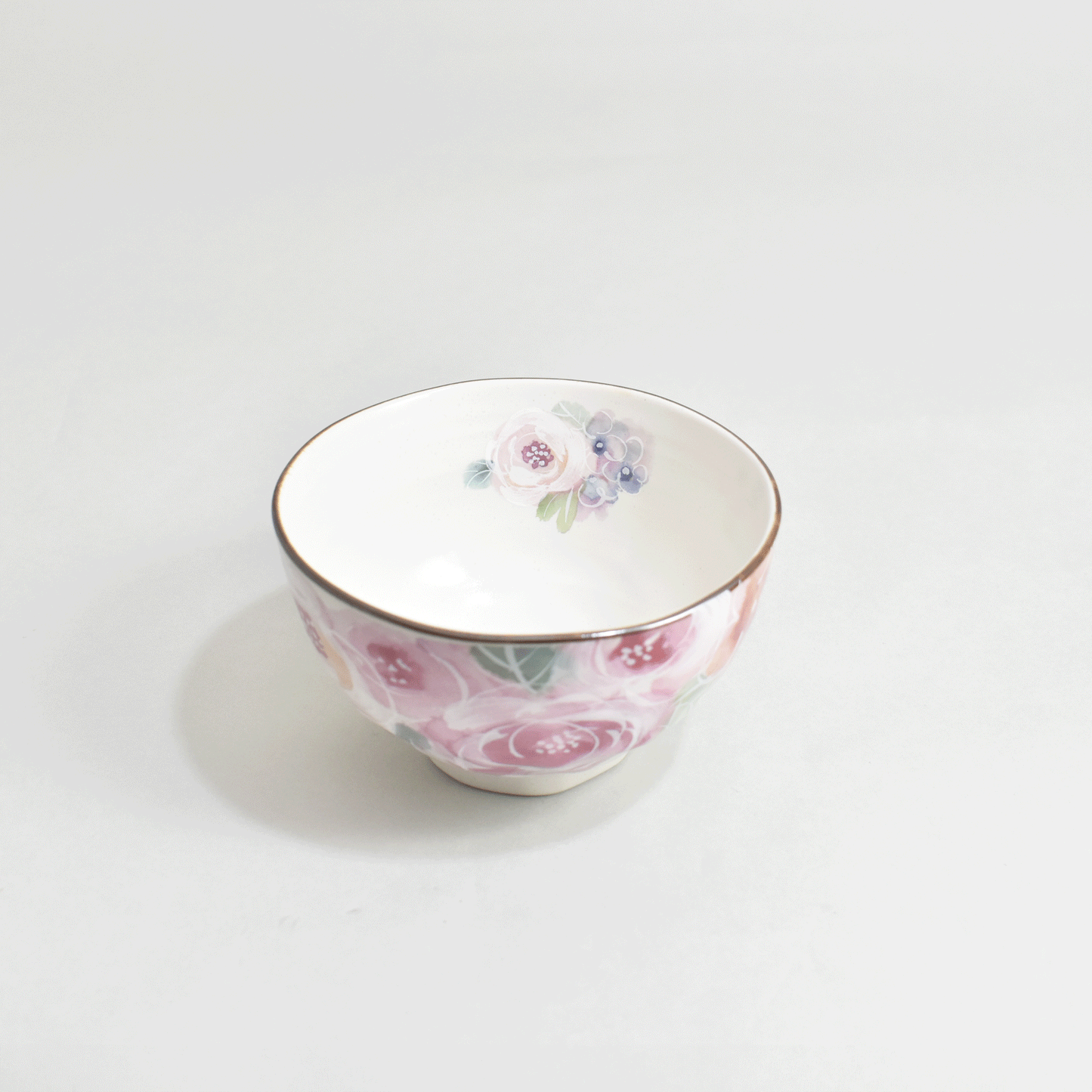 Hundred Flowers Rice Bowl and Tea Cup Pink