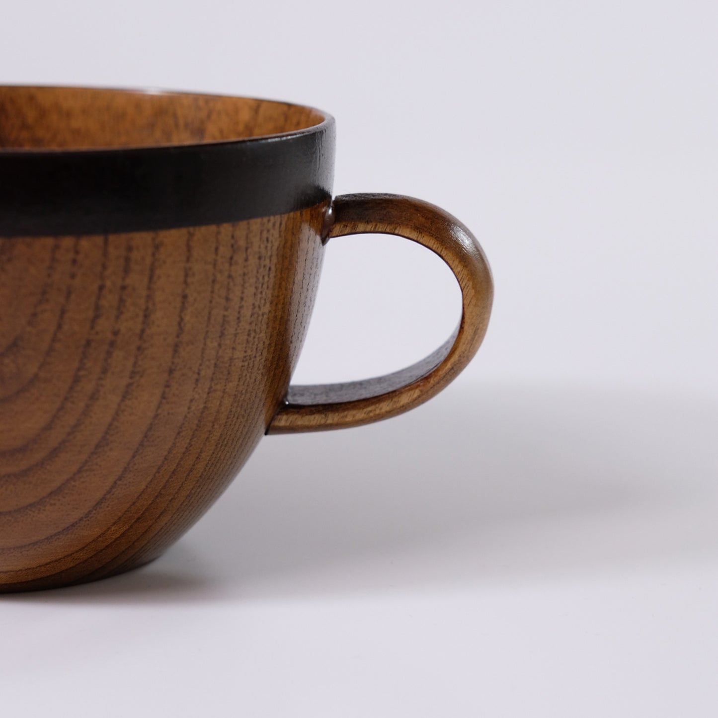 Large wooden soup mug with lacquer finish