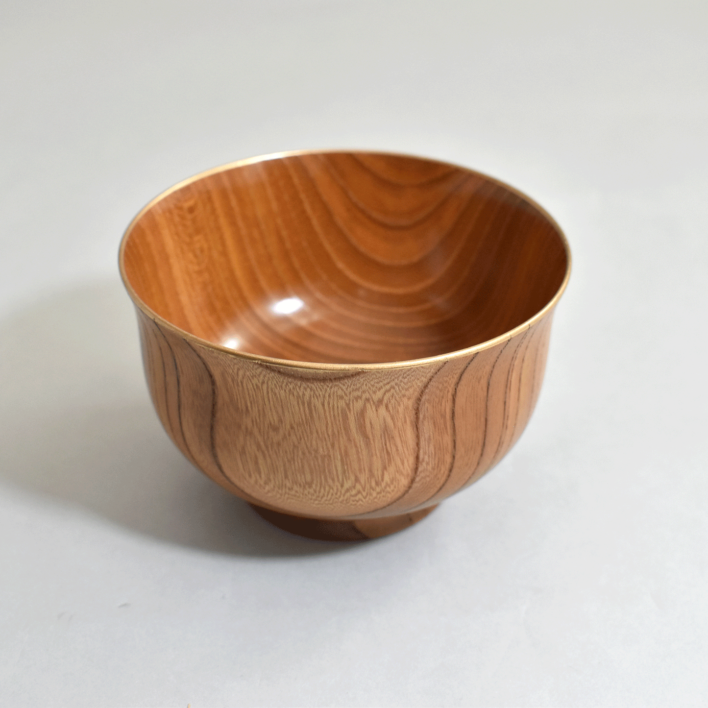 Genuine Zelkova Soup Bowl with Gold Rim, Natural