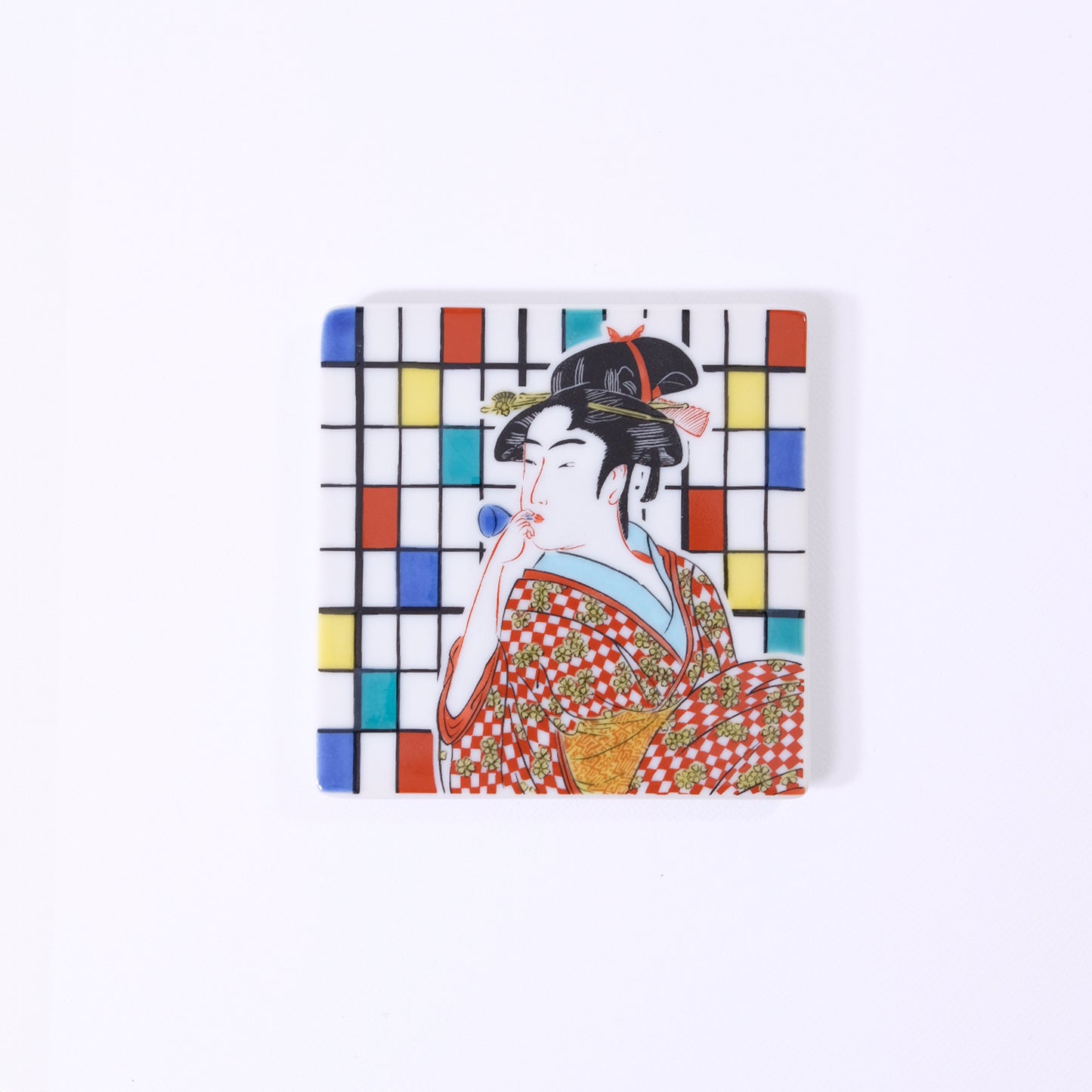 Kutani ware colored square plate