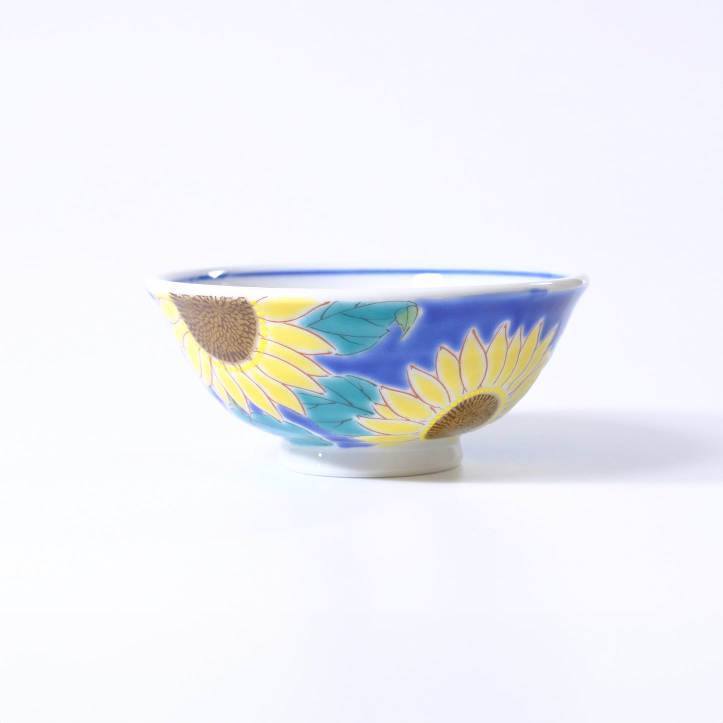 Kutani ware rice bowl, seasonal flowers, sunflower