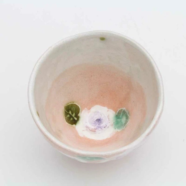 風花 彩バラ化粧　湯呑　紅