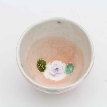風花 彩バラ化粧　湯呑　紅