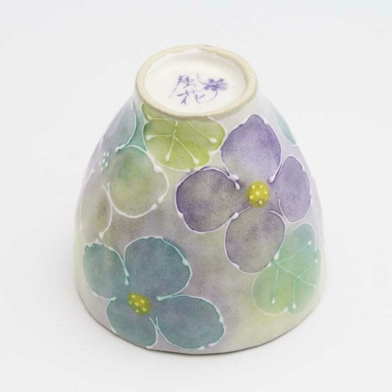 風花 一珍花紋　湯呑　青