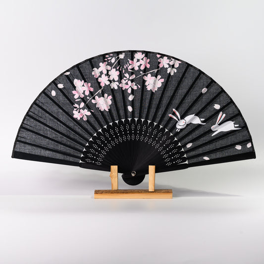 婦人扇子 夜桜うさぎ