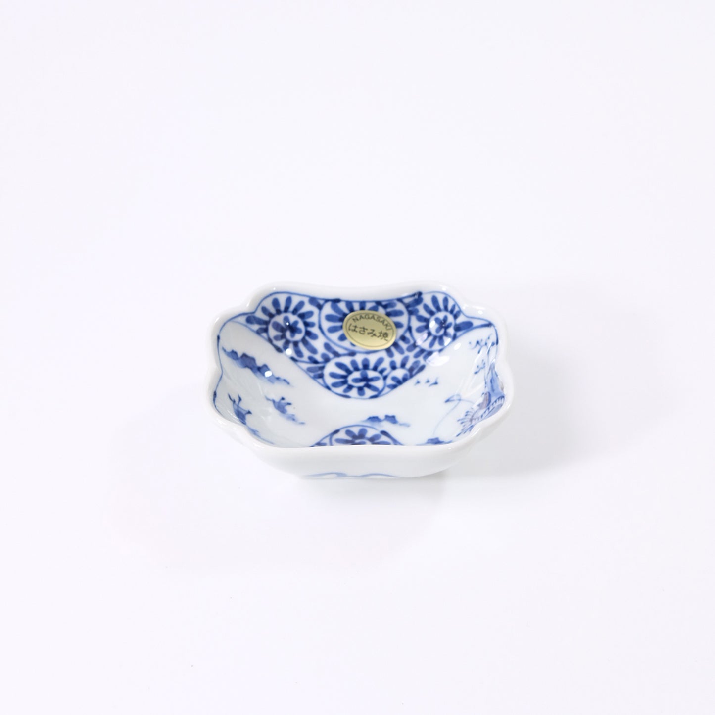 Small square plate with landscape and octopus arabesque pattern