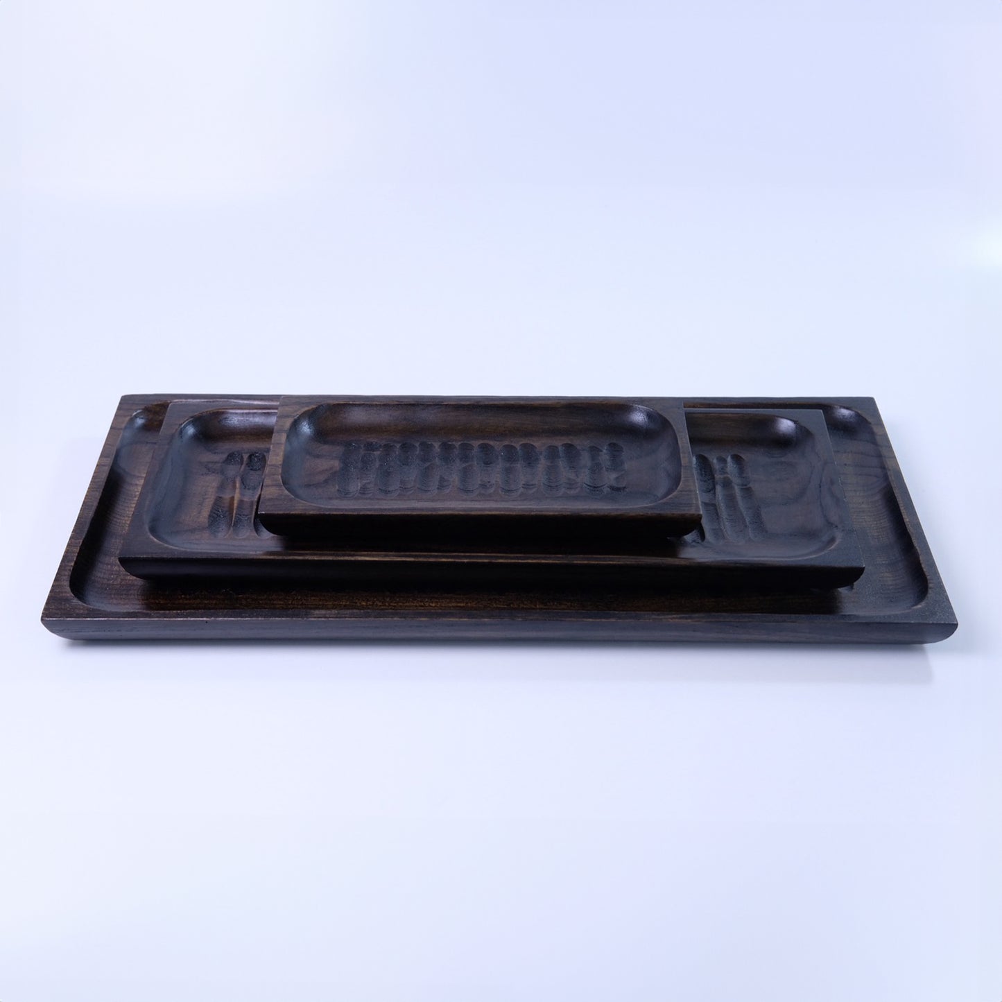 手彫長角皿 大 黒拭漆