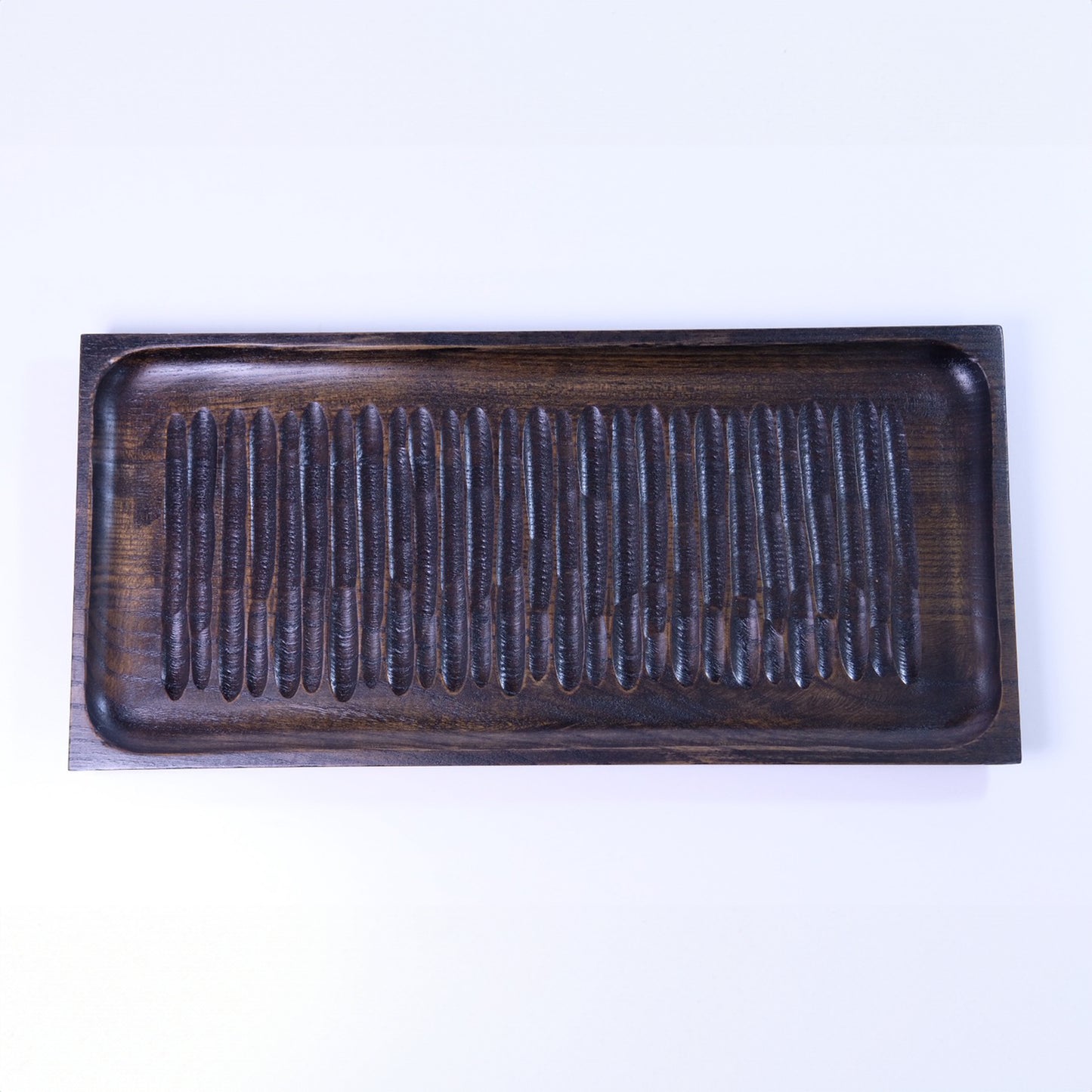 手彫長角皿 大 黒拭漆