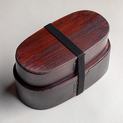 Cedar, nested oval two-tier lunch box, wiped lacquer