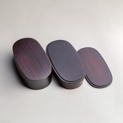 Cedar, nested oval two-tier lunch box, wiped lacquer