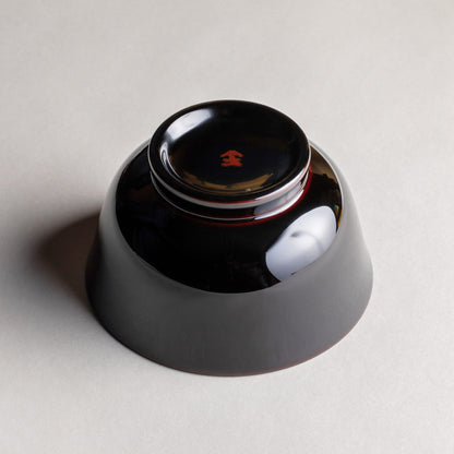 Wooden bowl with red inner lacquer