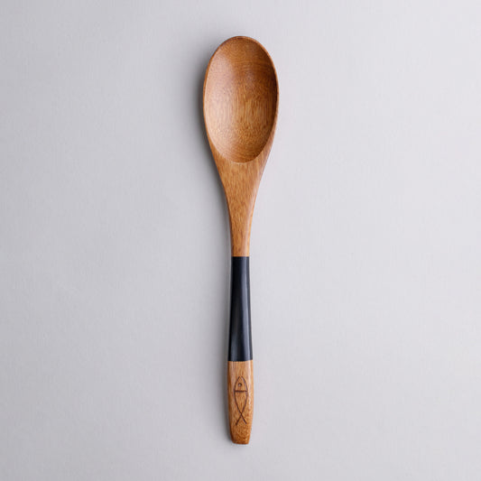 Wooden painted spoon with fish carvings (small)