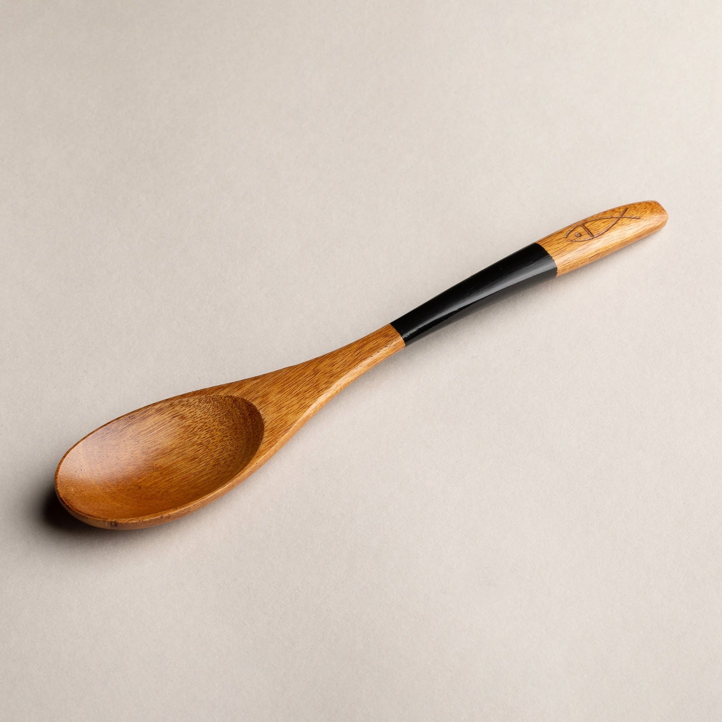 木製 塗分 スプーン 魚彫 大