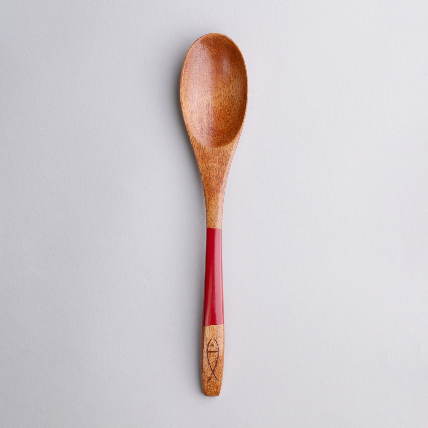 木製 塗分 スプーン 魚彫 大