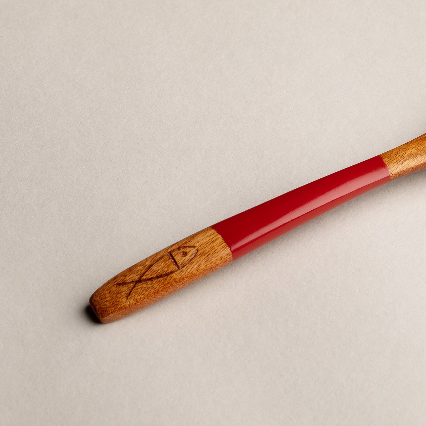 木製 塗分 スプーン 魚彫 大