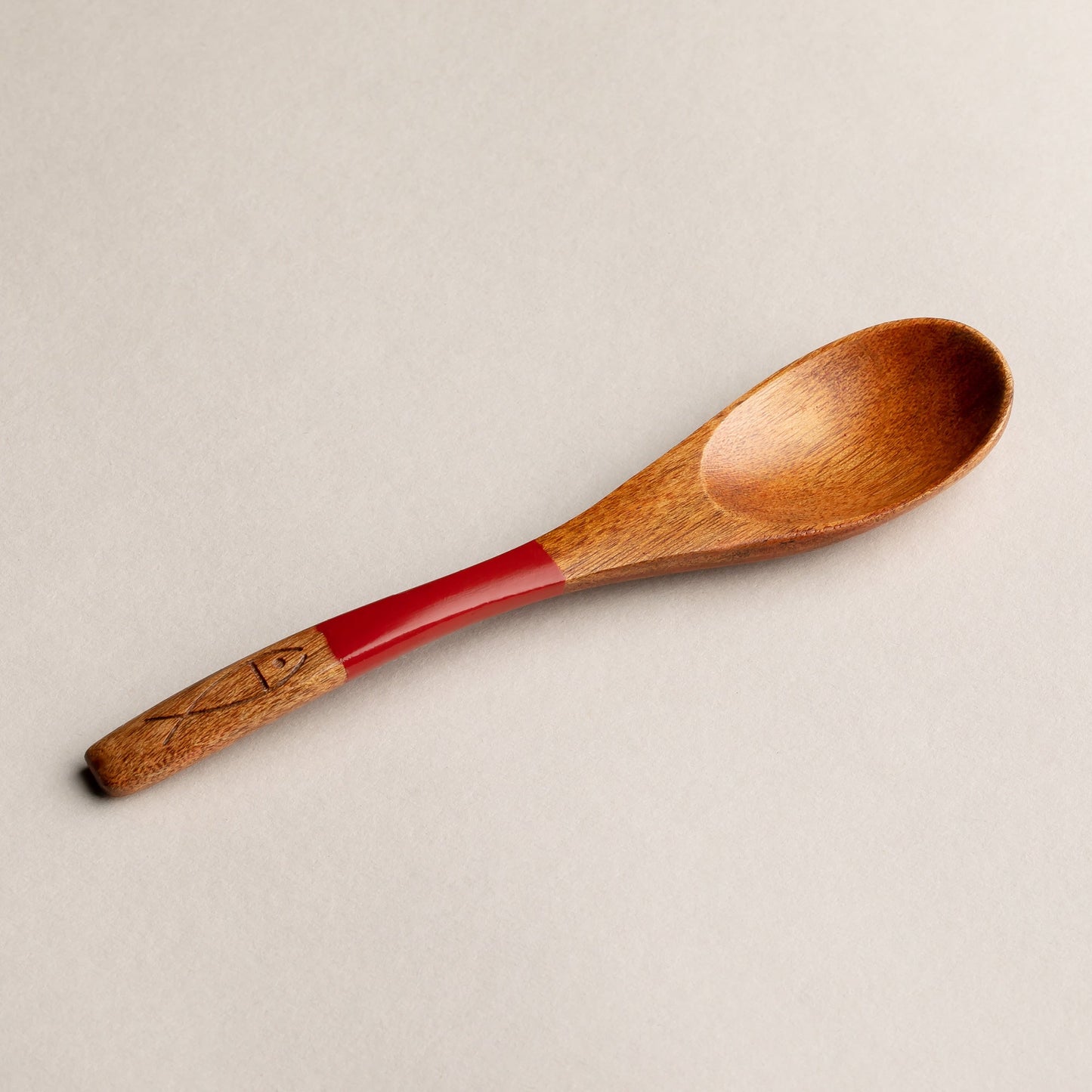 木製 塗分 スプーン 魚彫 大