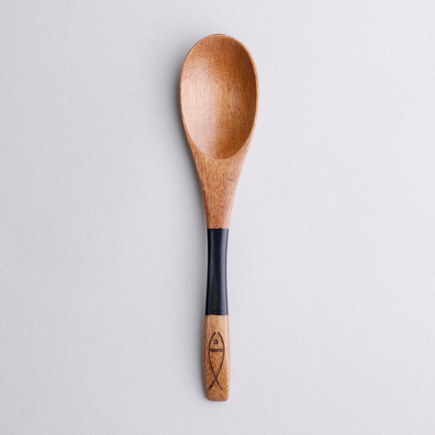 木製 塗分 スプーン 魚彫 大