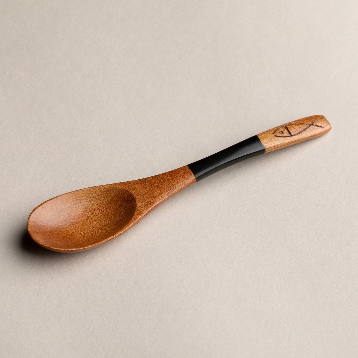 木製 塗分 スプーン 魚彫 大