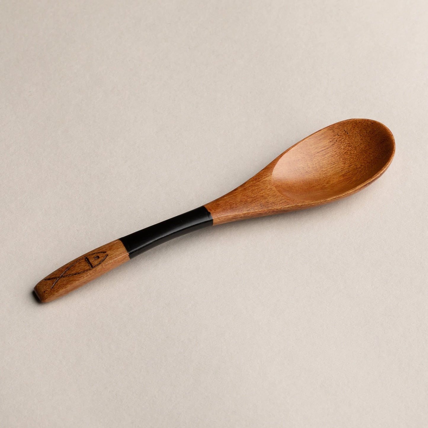 木製 塗分 スプーン 魚彫 大