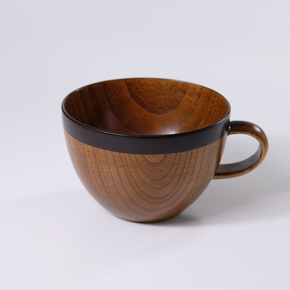 Large wooden soup mug with lacquer finish