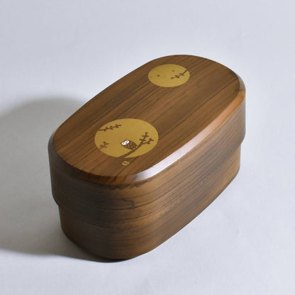 Men's Oval Wood Grain Lunch Box Yellow Wood Grain Owl