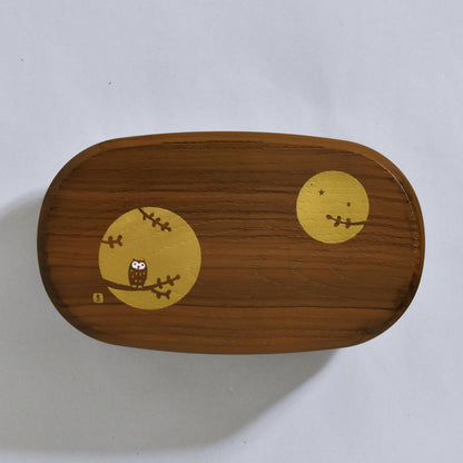 Men's Oval Wood Grain Lunch Box Yellow Wood Grain Owl