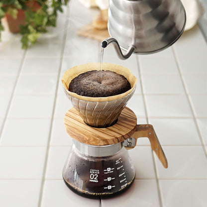 V60 Heat-resistant glass dripper, olive wood, 1-4