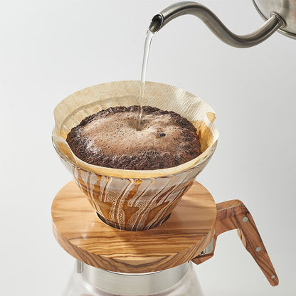 V60 Heat-resistant glass dripper, olive wood, 1-4