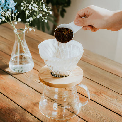 V60 Heat-resistant glass dripper, olive wood, 1-4