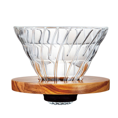V60 Heat-resistant glass dripper, olive wood, 1-4