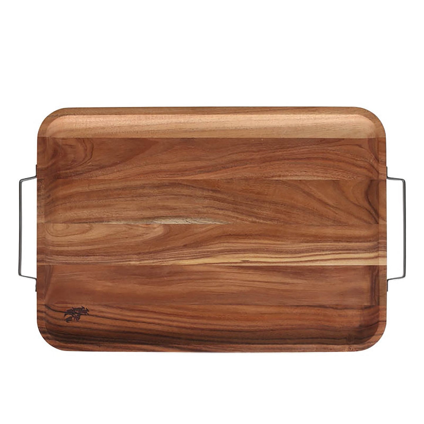 ACACIA TRAY WITH METAL HANDLE REC L